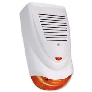 Sirena Exterior con flash y LED, plástica Potencia 120DB Doble Tamper. Chapa de proteccion